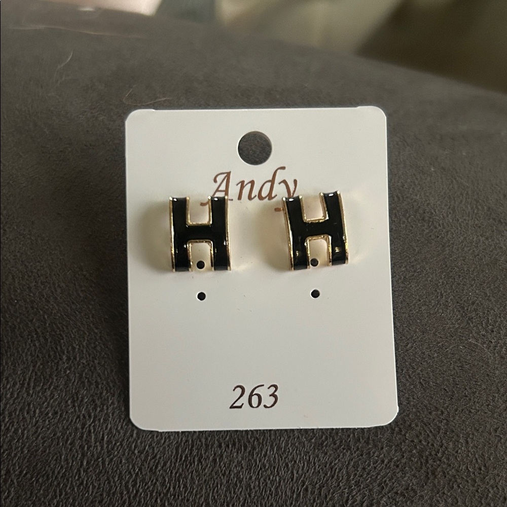 Black and Gold H Earrings
